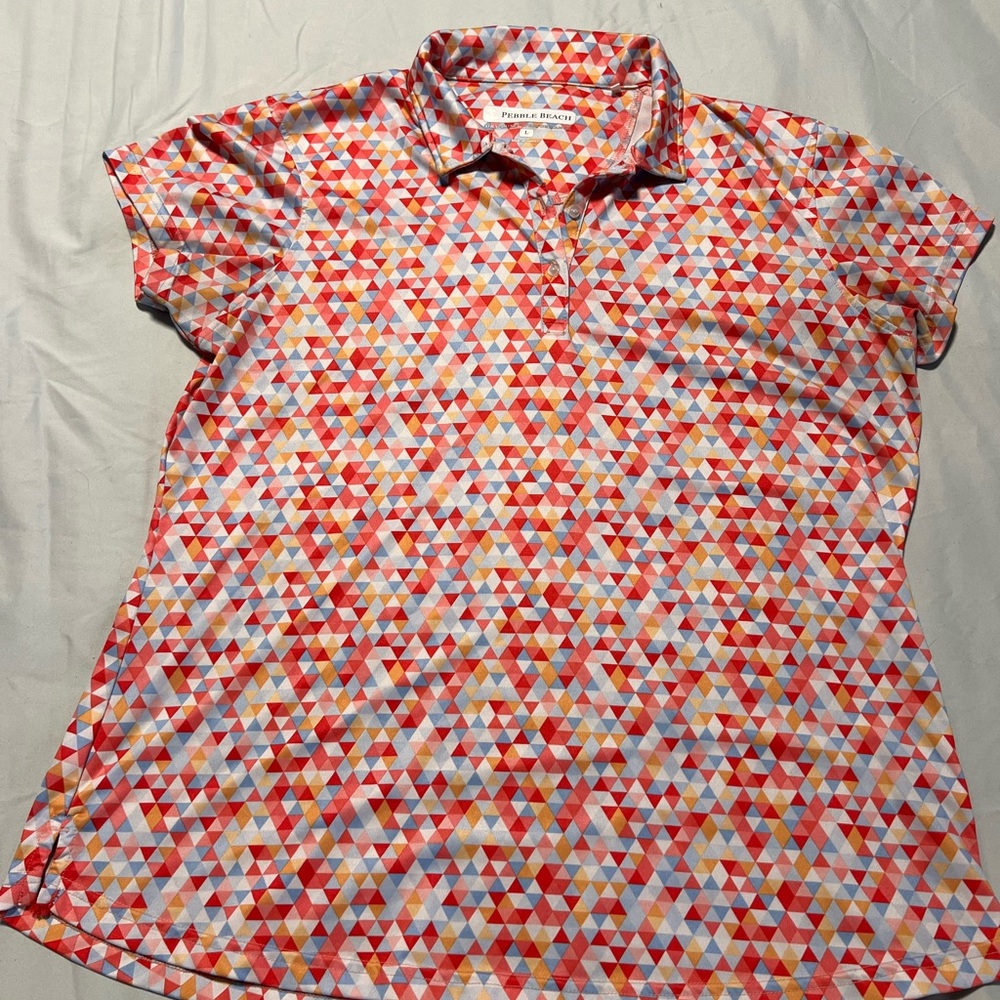 Pebble Beach Red and Blue Geometric Golf or Tennis Polo